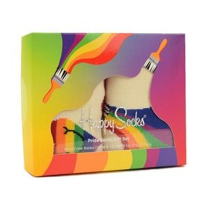 HAPPY SOCKS 2 Pack PRIDE RAINBOW Cotton Blend Crew Sock Gift Set NWT